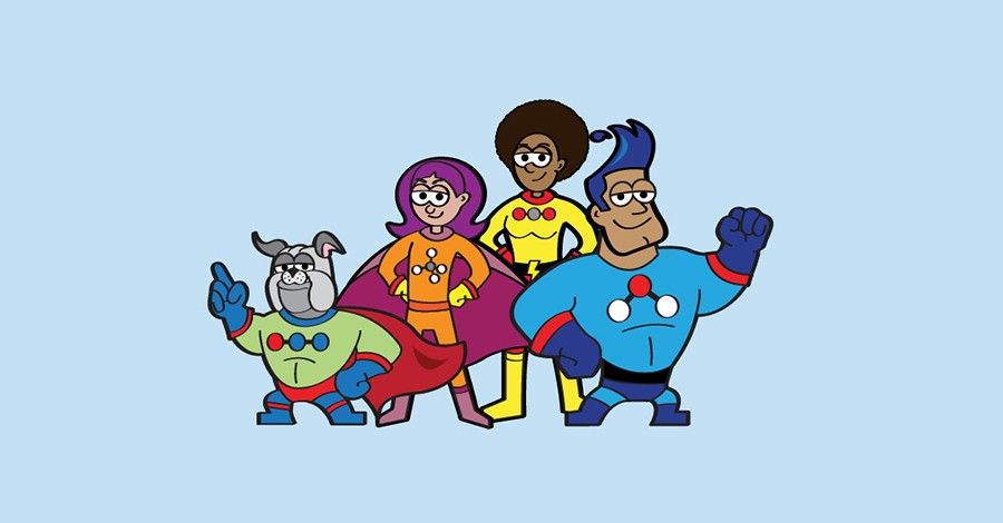 Cartoon of greenhouse gas super heroes.