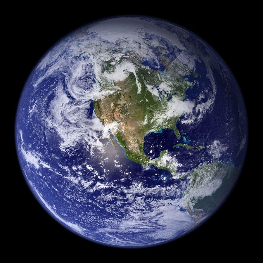 A satellite image of the Earth showing clouds over North America.