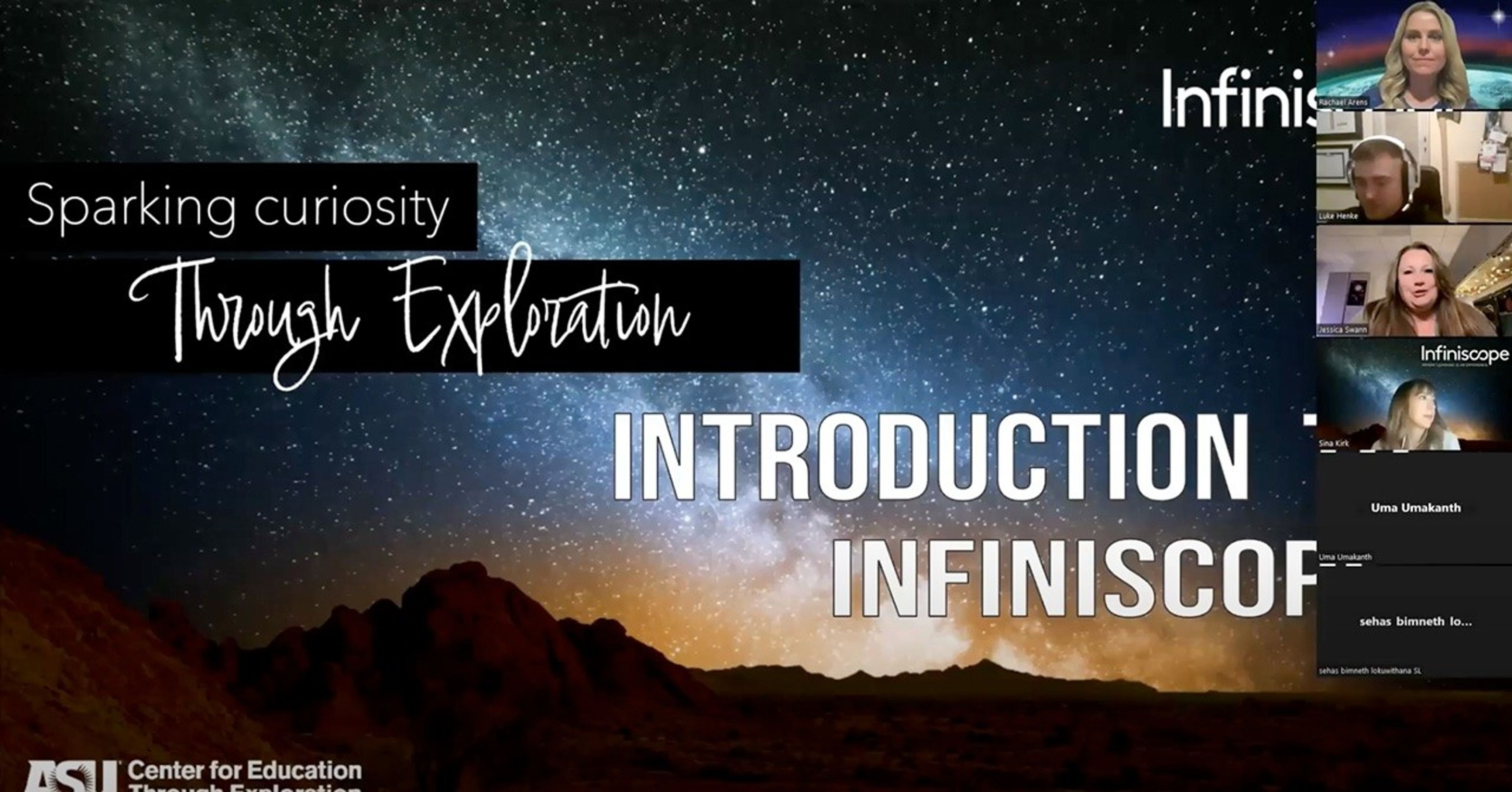 Video title screen reading Sparking curiousity through Exploration: introduction Infiniscope