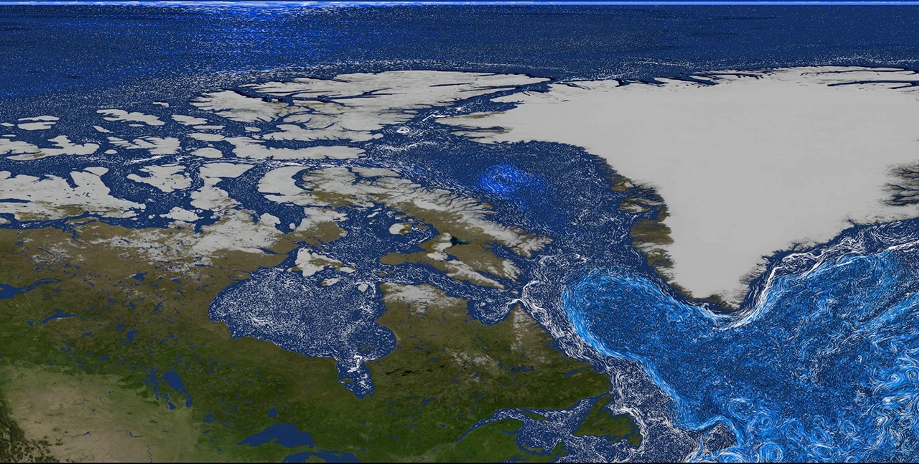 Ocean currents swirl around North America.