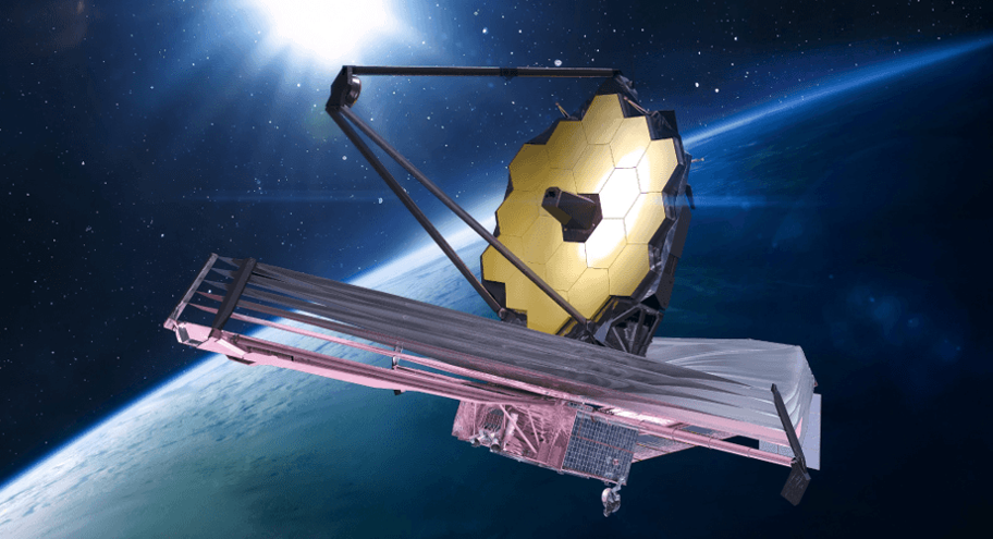 James Webb Space Telescope in orbit scanning the start in infared.