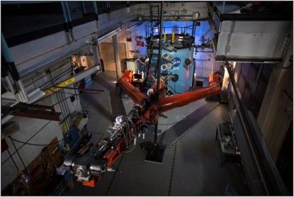 This image shows the Ames Vertical Gun Range, which is a unique NASA Facility that is used to simulate high-speed, celestial body impacts on a small scale. It shows an overhead view of the range.