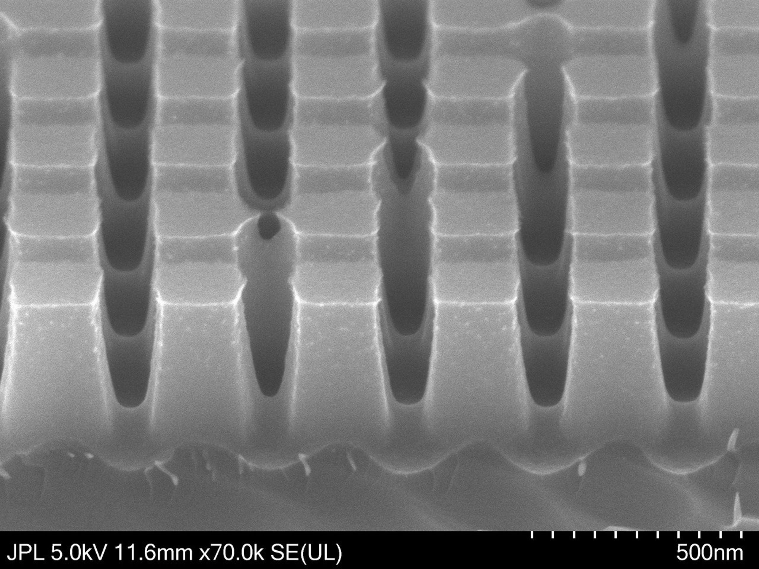 Electron microscope image of nanoposts.