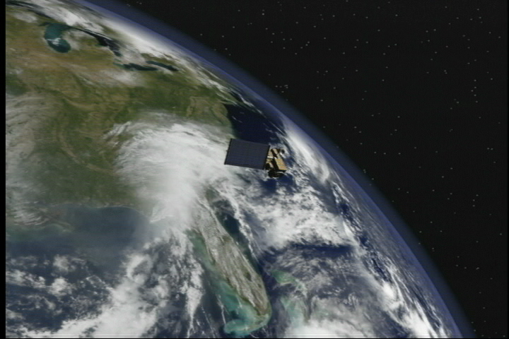 A slow flyby of the Terra satellite in orbit