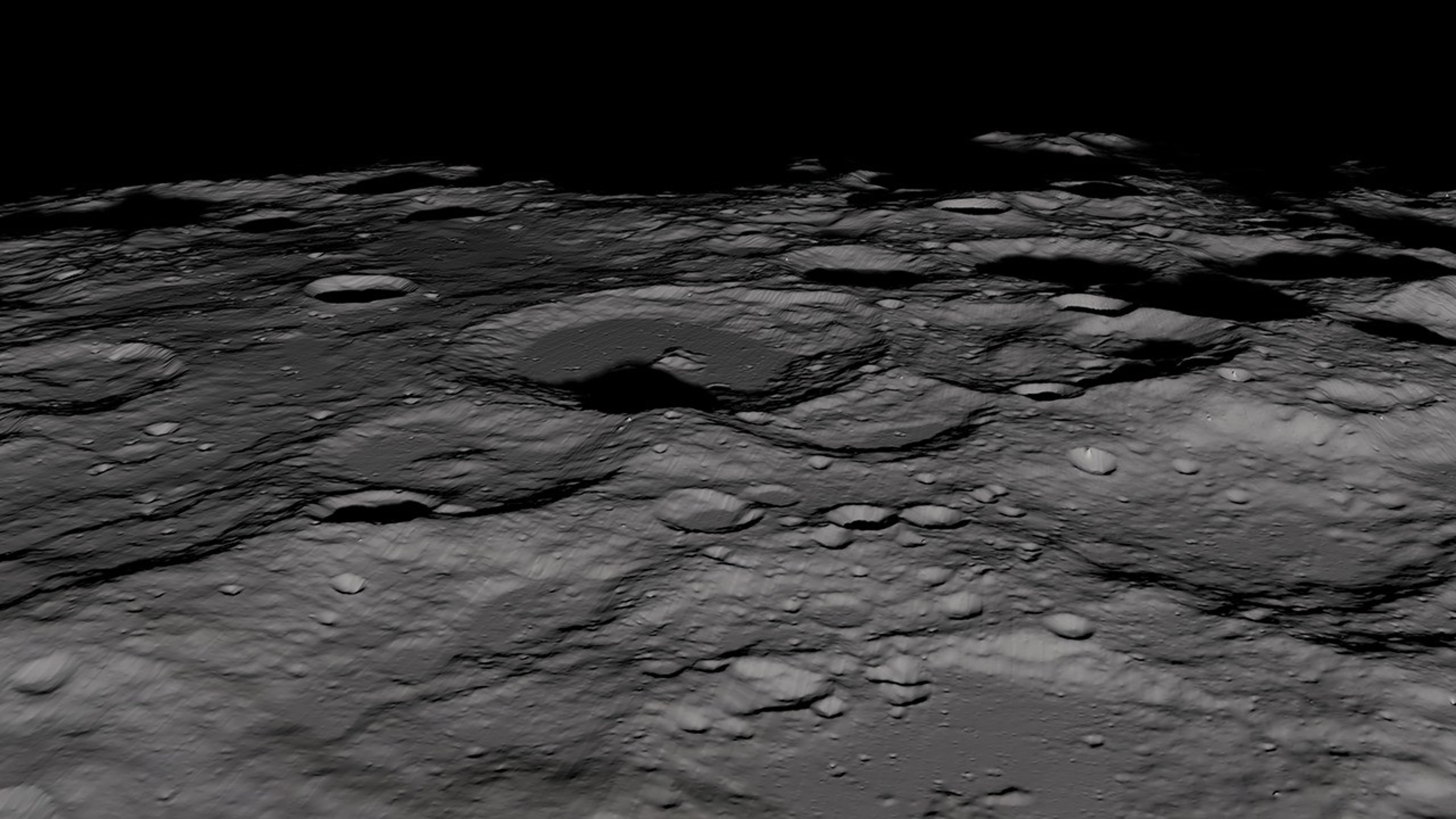 Print resolution still over the lunar south pole. Craters depicted in this image are Laveran, Wiechert, Amundsen, Faustini, Shackleton, Shoemaker, Scott, and Haworth.