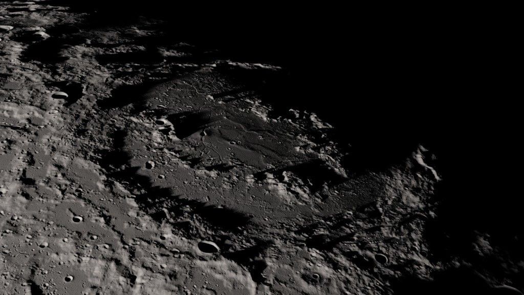 Scene 7. Schrödinger basin, a large crater near the south pole on the lunar far side.
