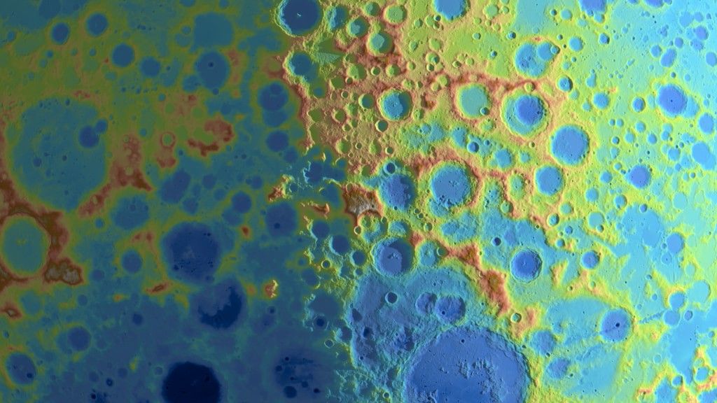 A zooming overhead view of Mons Mouton with color-coded elevation.