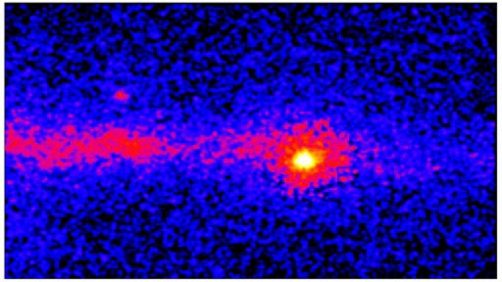 Vela PulsarGas and dust in the plane of the Milky Way glows in gamma rays thanks to collisions with accelerated nuclei called cosmic rays. The famous Crab Nebula and Vela pulsars also shine brightly at these wavelengths. This animated close-up shows the Vela pulsar, which beams radiation every 89 milliseconds as it spins. The pulses are shown slowed down by a factor of 20.