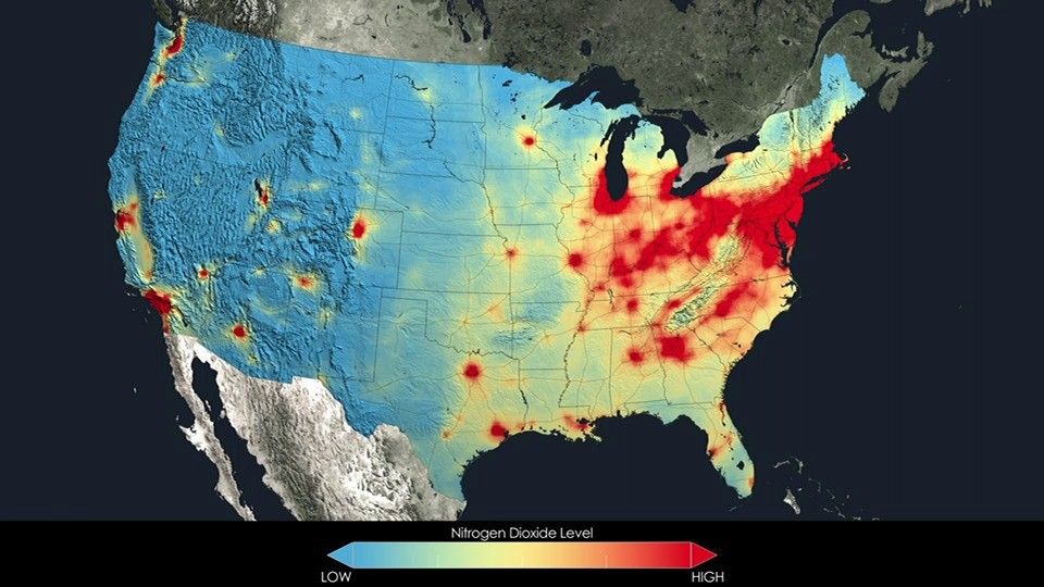 United States
This visualization shows tropospheric column concentrations of nitrogen dioxide across the U.S. as detected by the Ozone Monitoring Instrument on NASA's Aura satellite, averaged yearly from 2005-2011.
