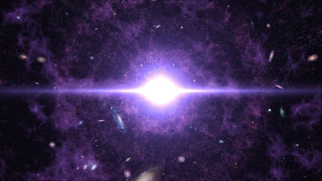 Artist's interpretation of the Big Bang, with representations of the early universe and its expansion.