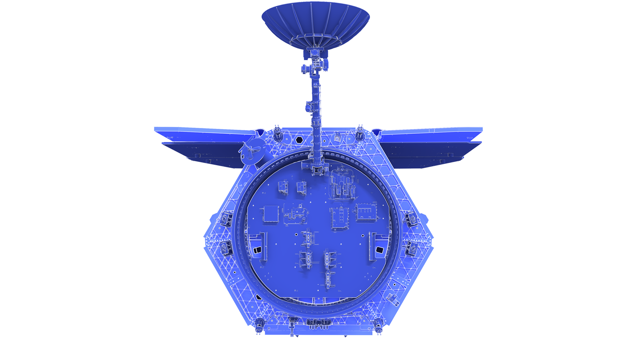 Back view of the Roman Space Telescope.  Highlighted parts available under "Download Options"