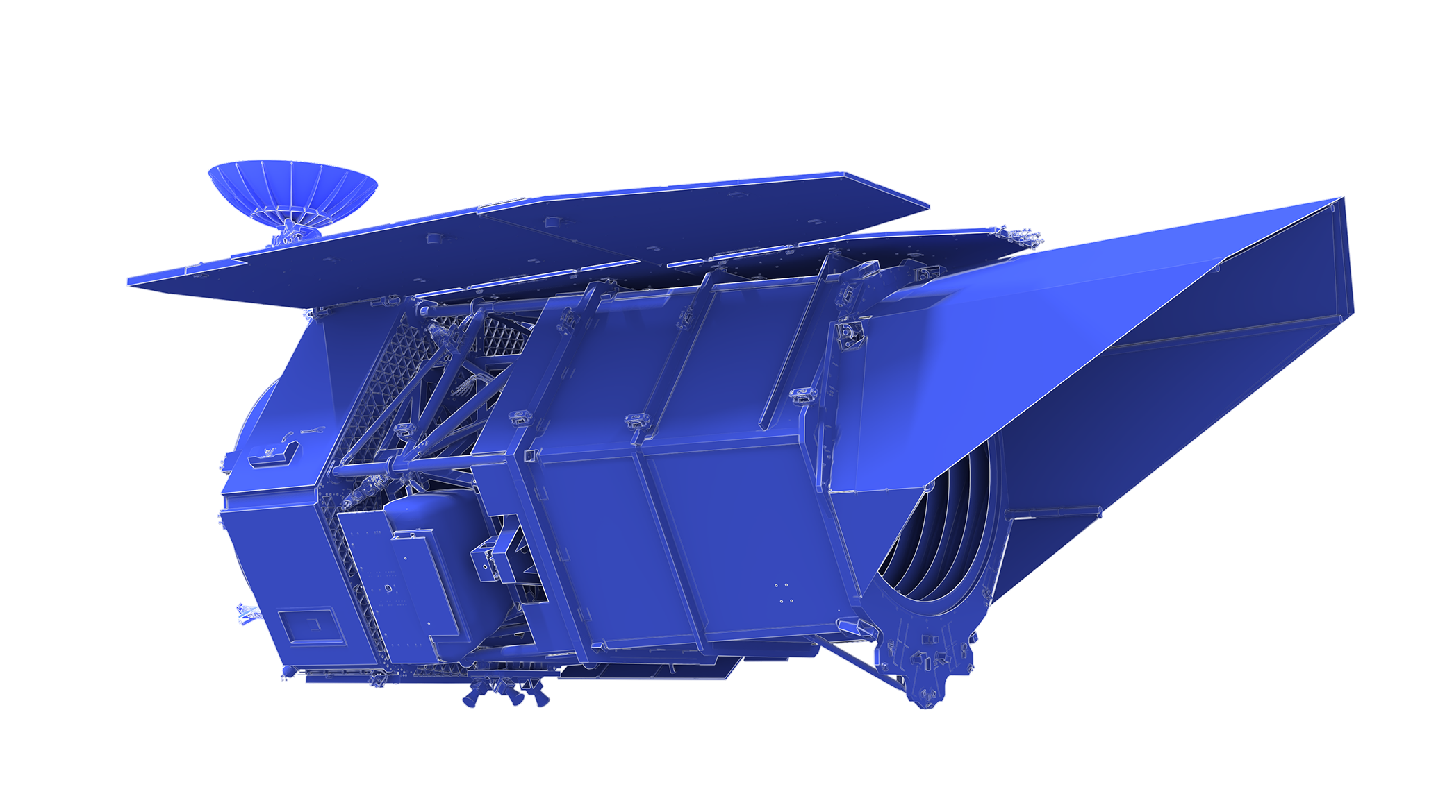Left-side view of the Roman Space Telescope.  Highlighted parts available under "Download Options"