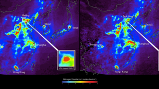 NASA satellite data reveal impact of olympic pollution controls in Beijing, China.