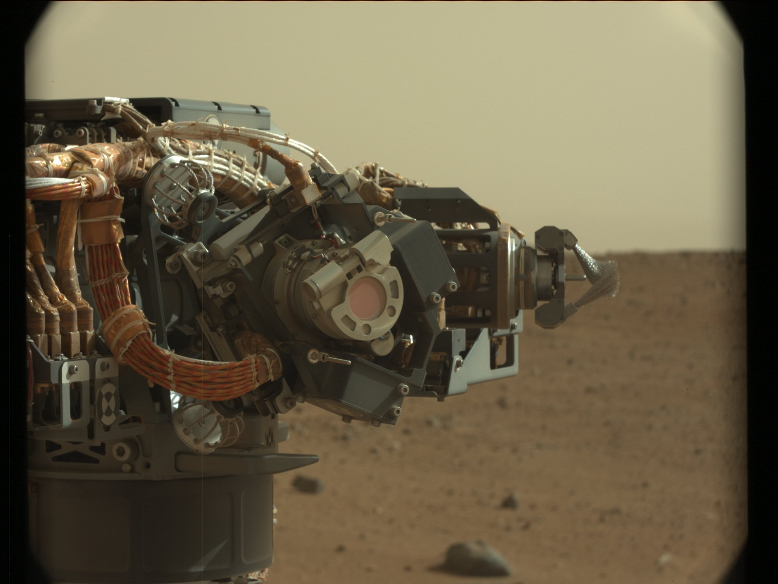 An image of the Mars Hand Lens Imager (MAHLI) on Mars rover Curiosity.