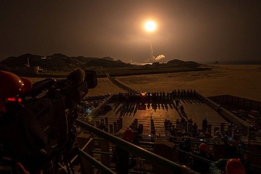 A Japanese H-IIA rocket with the NASA-Japan Aerospace Exploration Agency (JAXA) Global Precipitation Measurement (GPM) Core Observatory onboard, is seen launching from the Tanegashima Space Center in Tanegashima, Japan. Image Credit: NASA/Bill Ingalls
