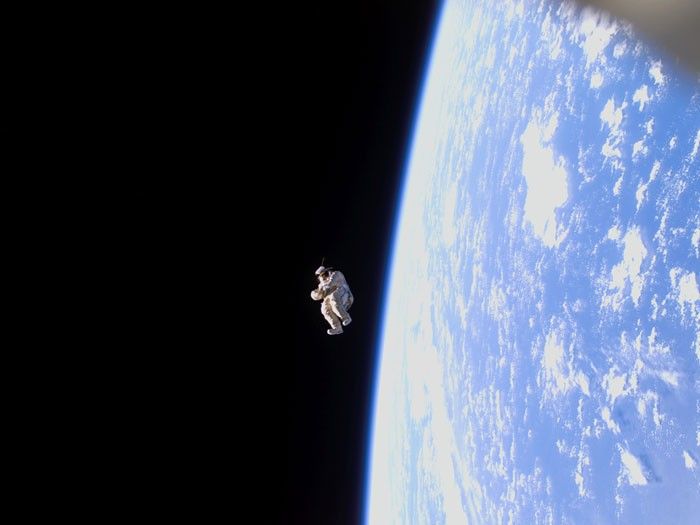 FLOATING FREE: A space suit floats freely away from the International Space Station in a scene reminiscent of a sci-fi movie. But this time, no investigation is needed. The suit is actually the world's latest satellite and was launched on February 3, 2006. Dubbed SuitSat-1, the unneeded Russian Orlan spacesuit filled mostly with old clothes was fitted with a radio transmitter and released to orbit the Earth.