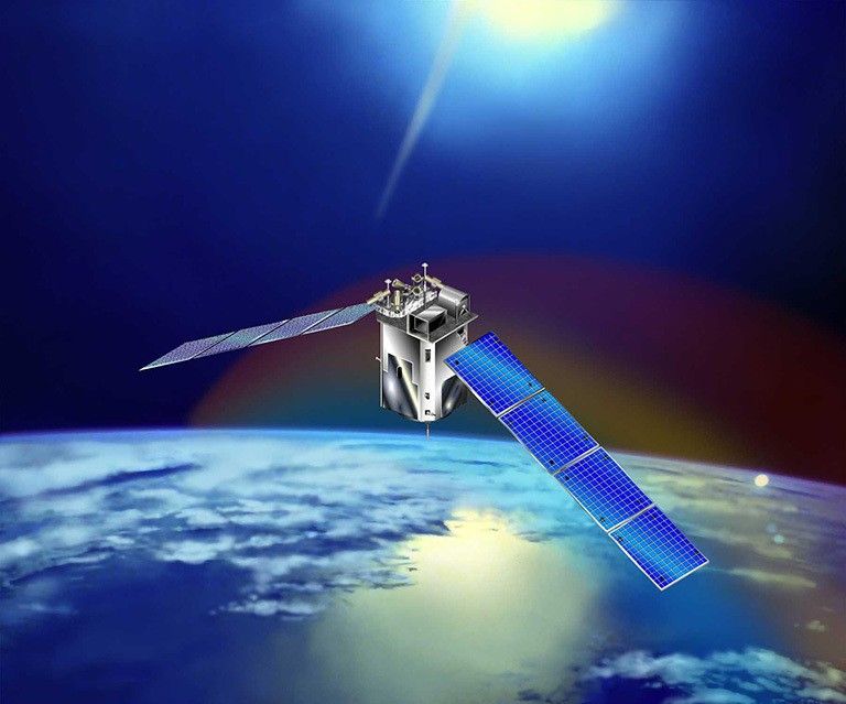 Artist's concept of NASA's Thermosphere, Ionosphere, Mesosphere Energetics and Dynamics (TIMED) mission. Credit: NASA/The Johns Hopkins University Applied Physics Laboratory (JHU/APL).
