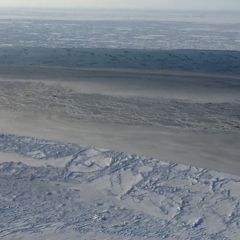 Ice switching from thick to thin over short distances.