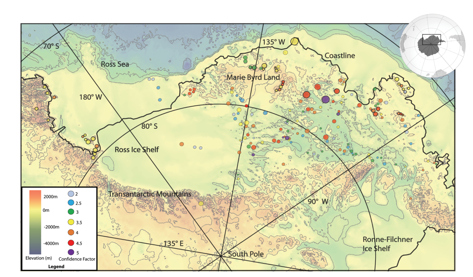 Locations of recently discovered West Antarctic volcanoes