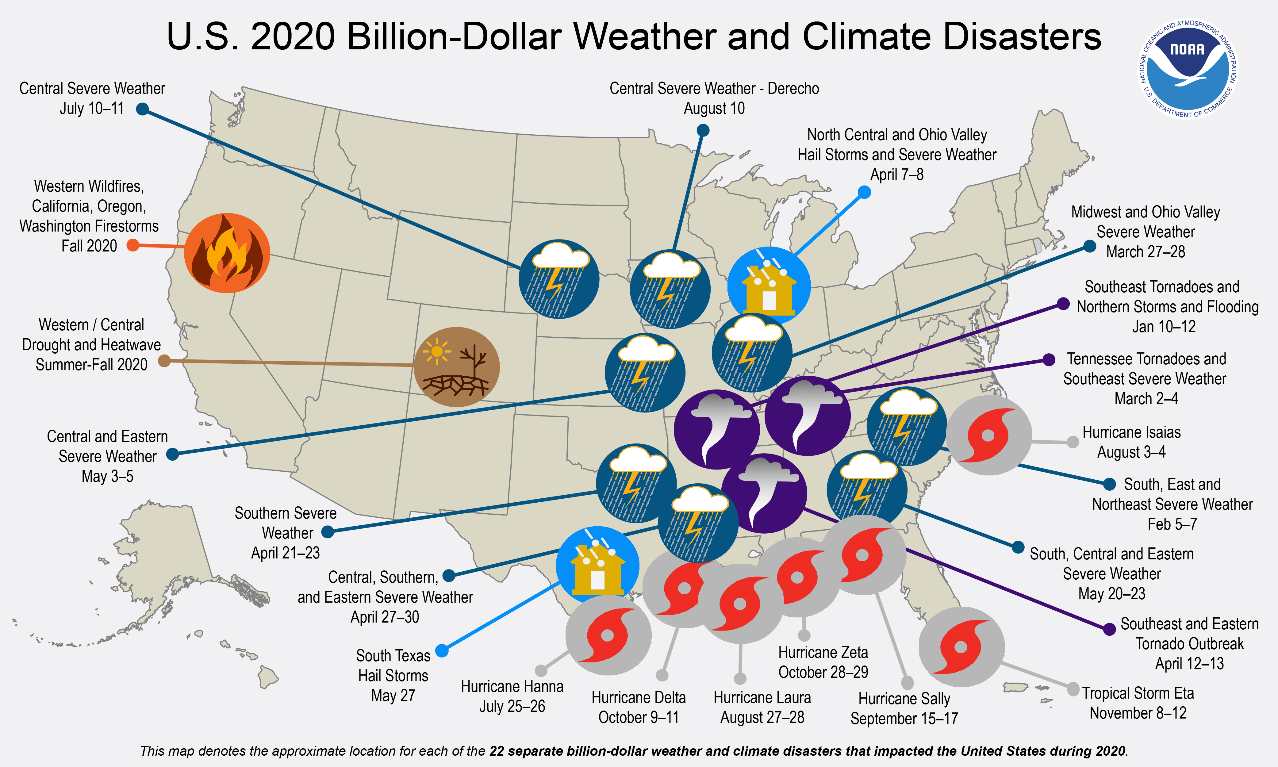 US 2020 billion-dollar weather and climate disasters