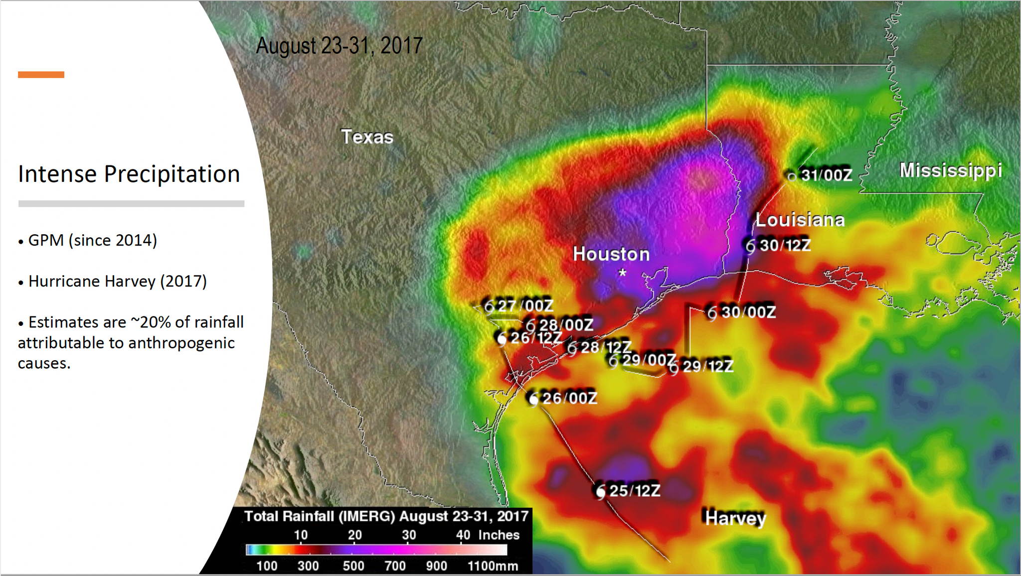 Hurricane Harvey as seen from NASA's Integrated Multi-satellitE Retrievals for GPM (IMERG)