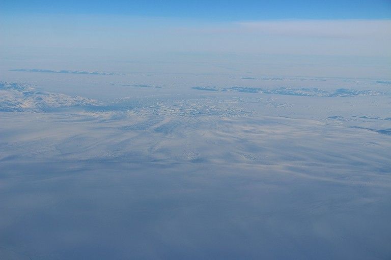 Aerial photo of all of lower Zachariae Isstrom glacier taken from aboard a NASA Falcon jet on Sept. 30, 2015. Credit: John Sonntag