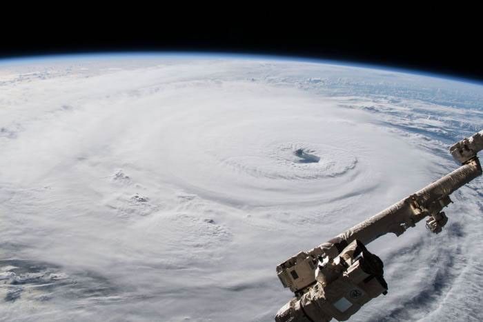 An astronaut’s photograph of Hurricane Florence as seen from the International Space Station on Sept. 12, 2018, as it was then situated about 600 miles from Southeast U.S. coastline.