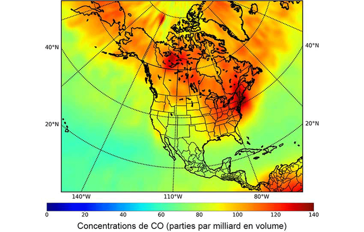 MOPITT image showing average carbon monoxide