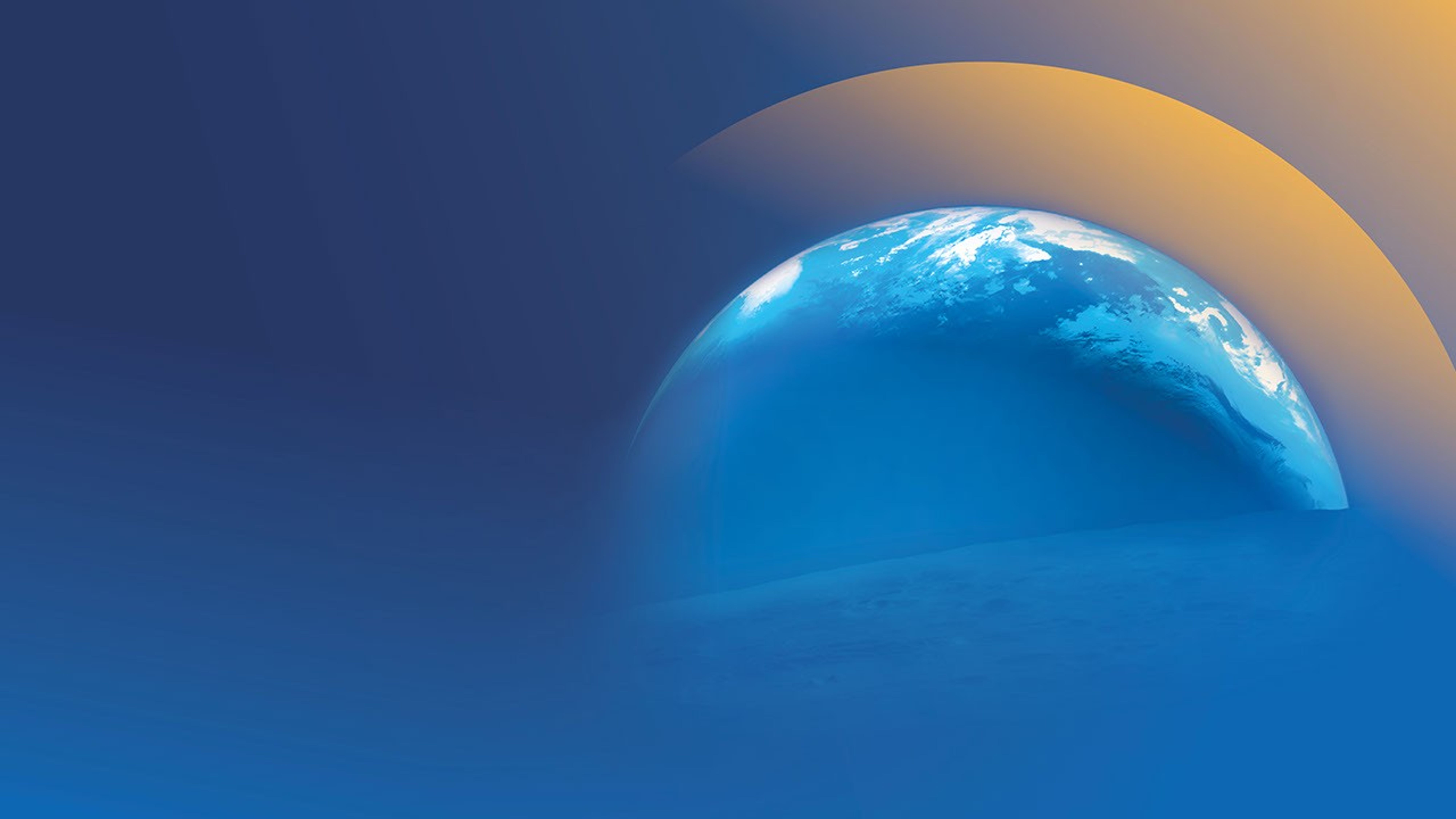 EarthRISE Banner, a faded earth in a faded orb of gold on a field of blue