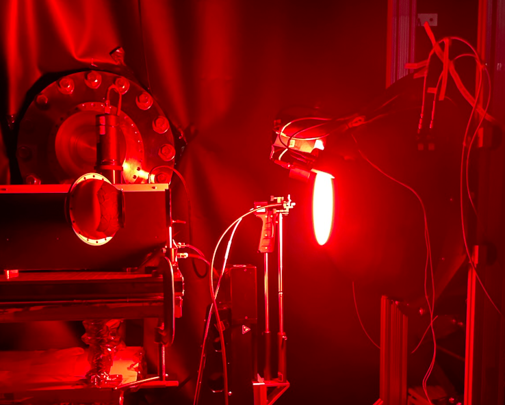 Instruments are calibrated under red light at NASA’s Goddard Space Flight Center Calibration Laboratories