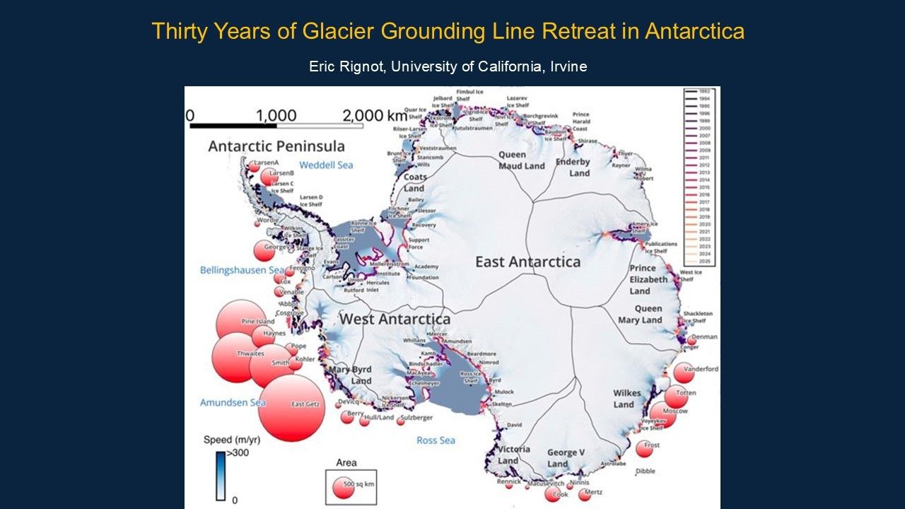 The Antarctic ice sheet lost 12,820 +/- 1,873 sq km of grounded ice between 1996 and 2025 at the rate of 442 +/- 64 sq km per year. Although three-quarters of the coastline is stable, coastline retreats were observed for the Antarctic Peninsula (Larsen A-B, George VI), Wilkes and George V Lands, East Antarctica, and Amundsen and Getz sectors of West Antarctica.