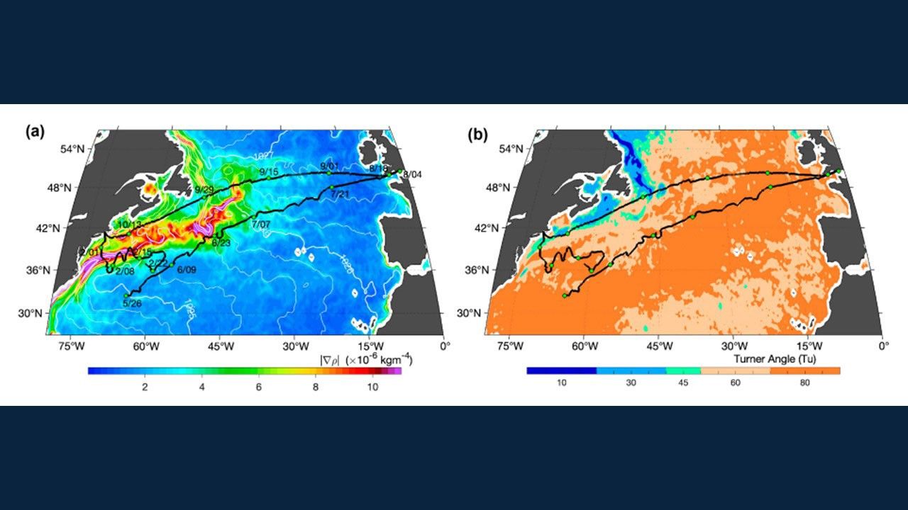 color overlaid maps of the northern Atlantic Ocean