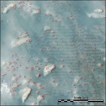 Satellite Image of Fires in the Mato Grosso Region, Brazil.
