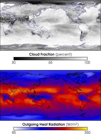 Maps of Cloud Cover and Outgoing Heat Radiation.