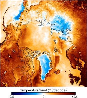Map of Arctic temperature trends.