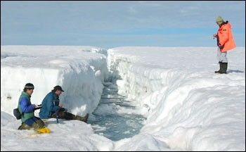 Photograph of a crack in the Ward Hunt Ice Shelf.