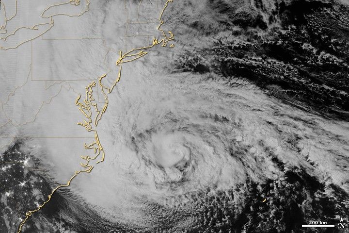 Hurricane Sandy approaches the Atlantic coast in the early morning hours of October 29, 2012.