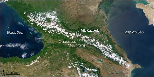 Satellite Image of the Caucasus Mountains.