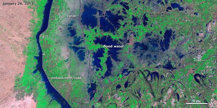 Satellite image of Pakistani floods from January 26, 2011.