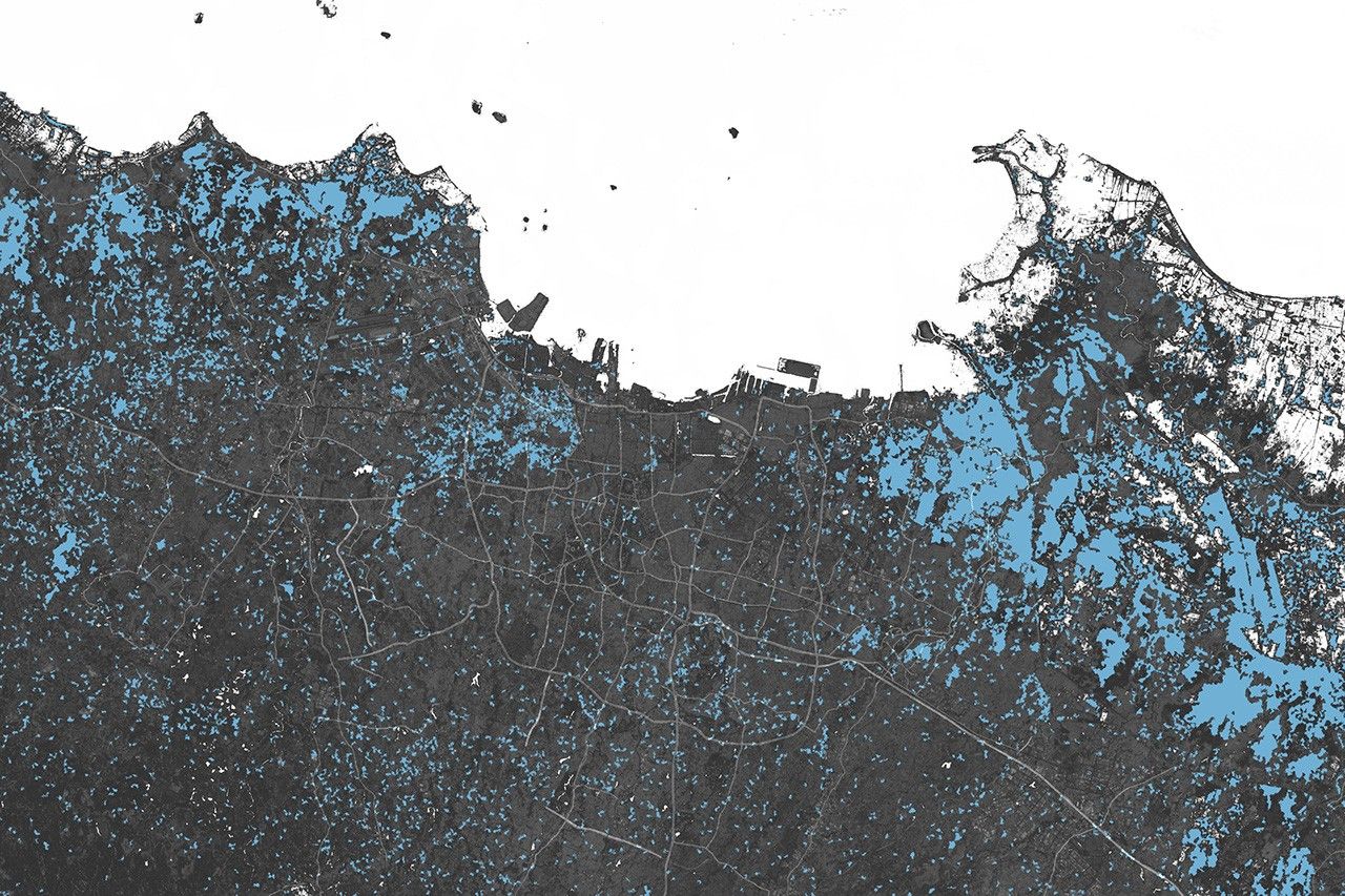 Satellite map showing Jakarta flood extent in January 2020