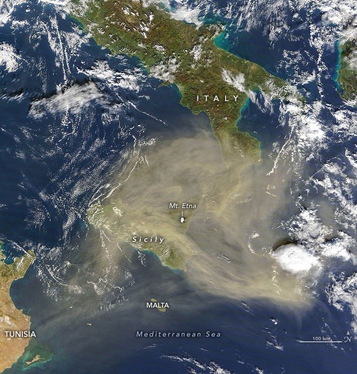 Mount Etna Stands Above the Dust