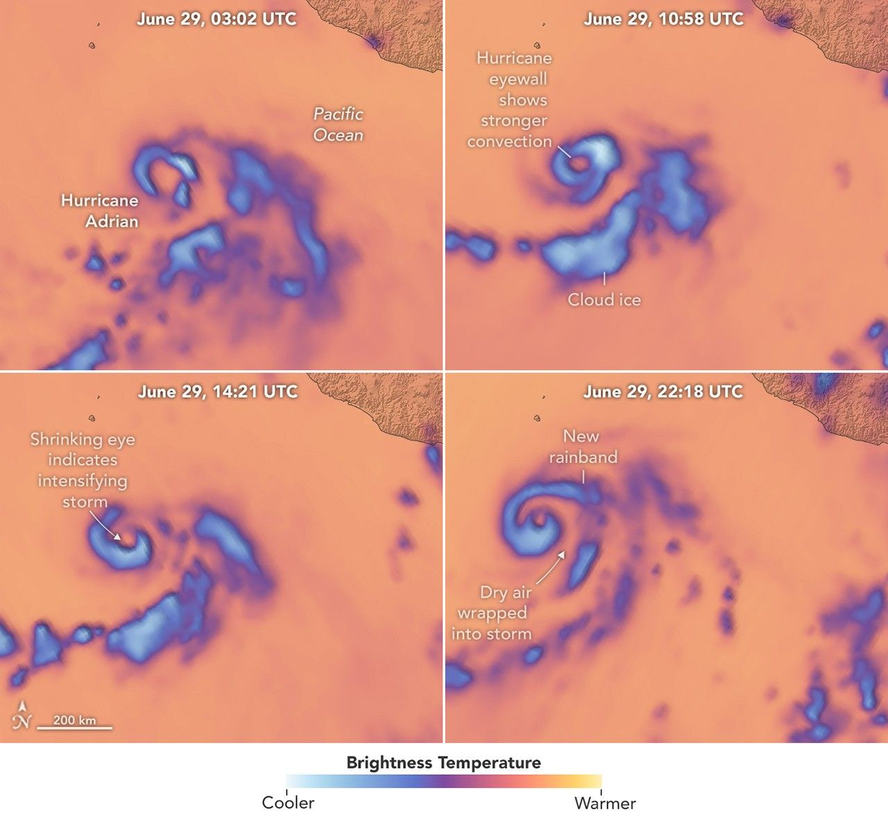 TROPICS CubeSat microwave image of a tropical cyclone showing eye and rainband structure