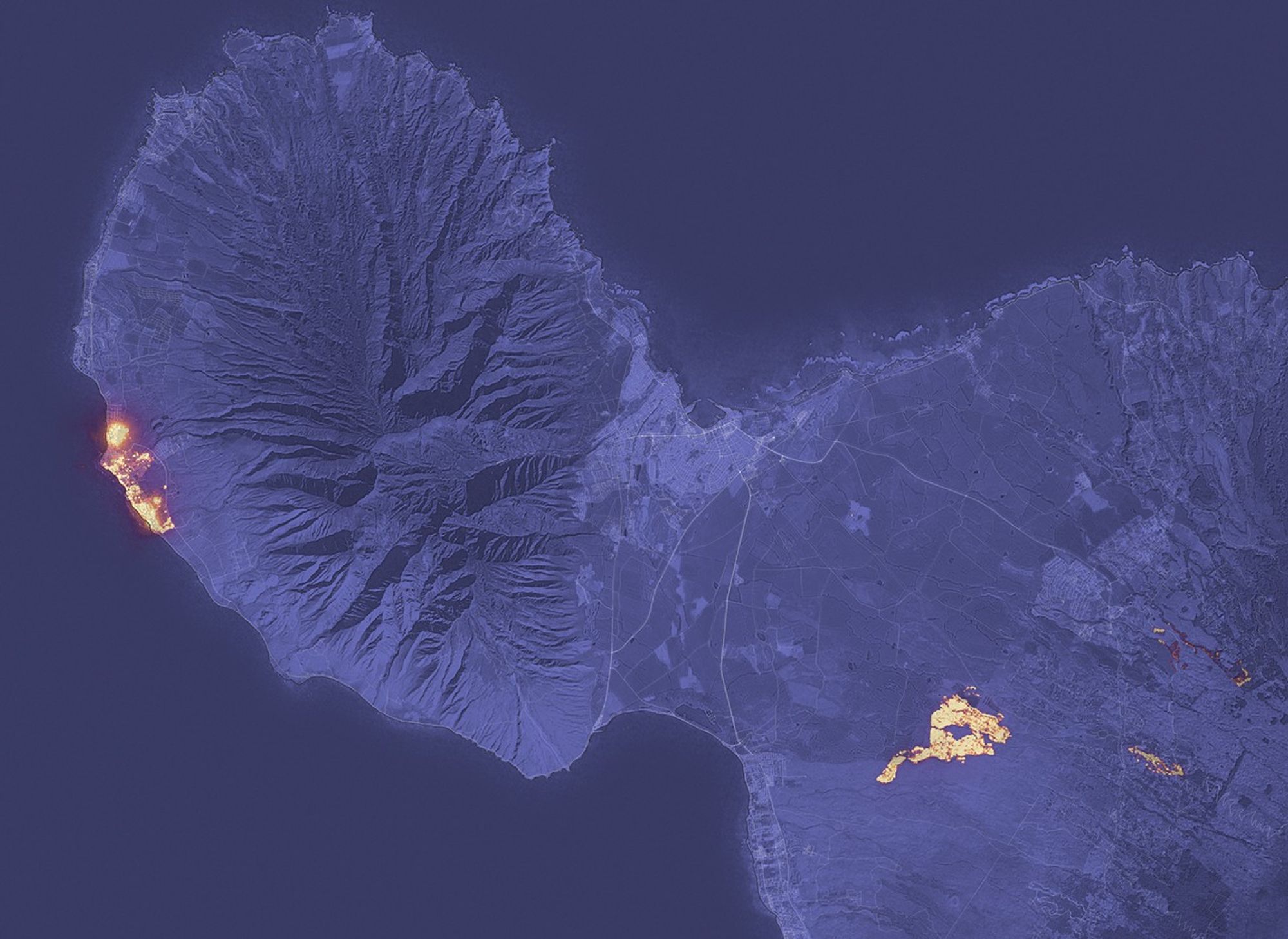Landsat 8 image of the active Lahaina wildfire, Maui, August 8 2023, shown in shortwave infrared