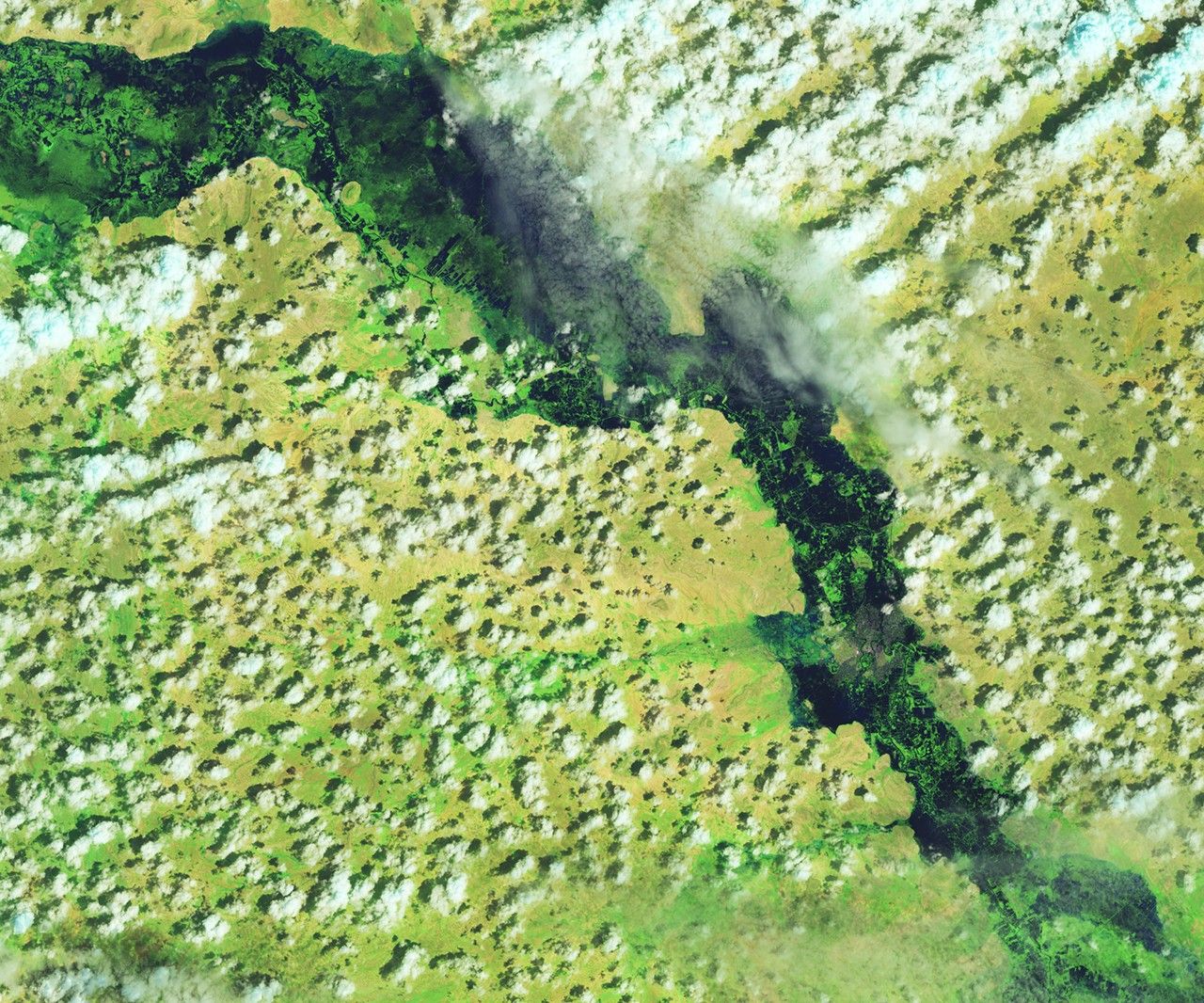 Landsat satellite image of Beledweyne, Somalia submerged by Shebelle River floodwaters in November 2023
