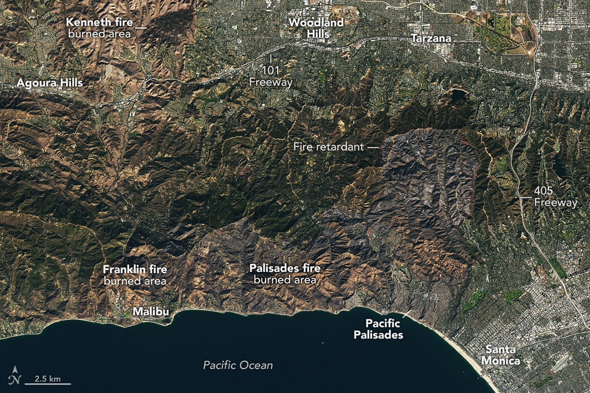 Landsat 9 natural-color image of the Palisades fire burn area, Los Angeles, January 14 2025