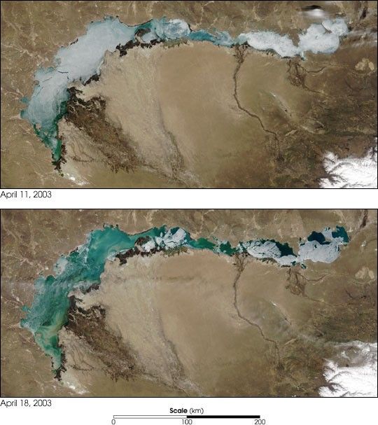Ice Melts on Lake Balkhash, Kazakhstan