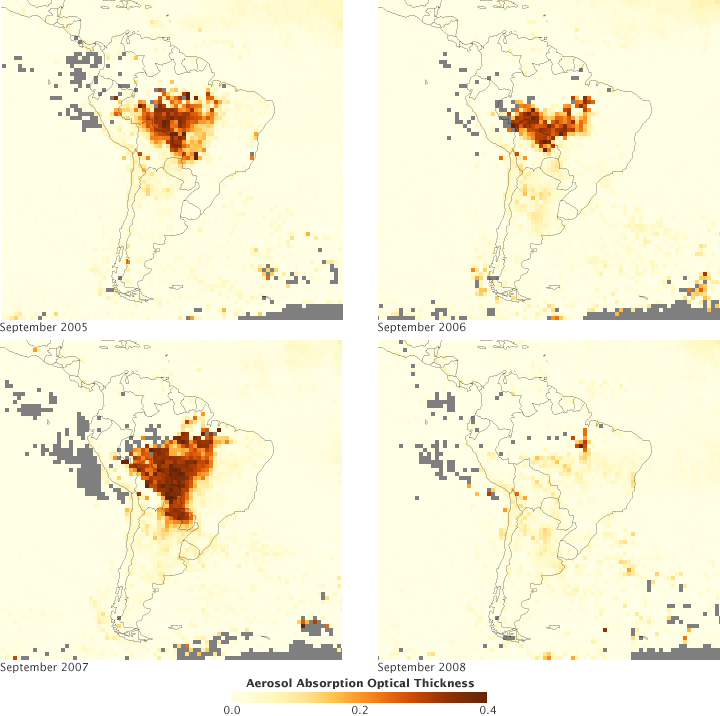 September Smoke Over the Amazon from 2005-2008