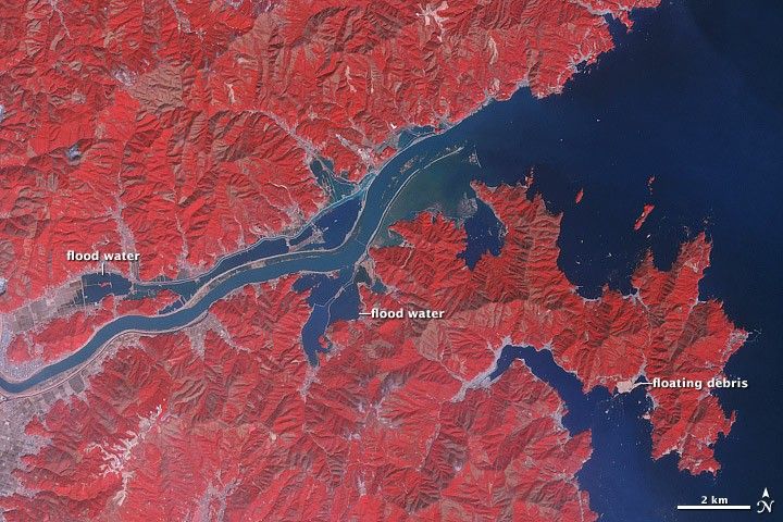 Flooding along the Kitakami River, Japan