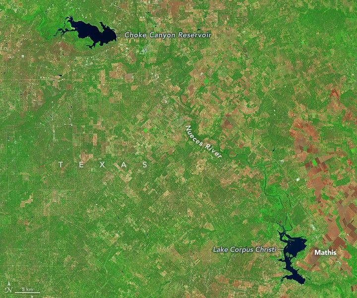 Choke Canyon Reservoir and Lake Corpus Christi are diminished and the banks do not reach as far as they used to.