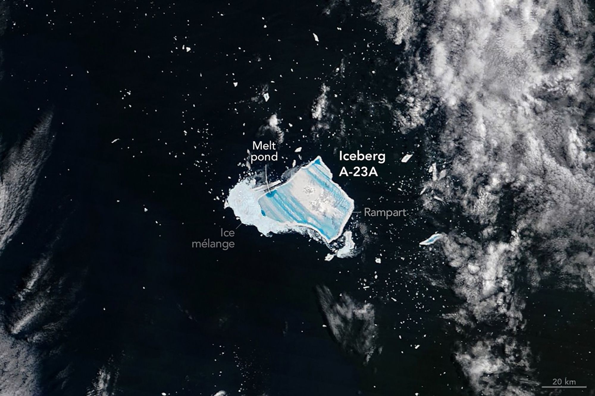 Meltwater Turns Iceberg A-23A Blue - NASA Science